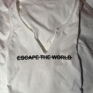 white crop top with black slogan